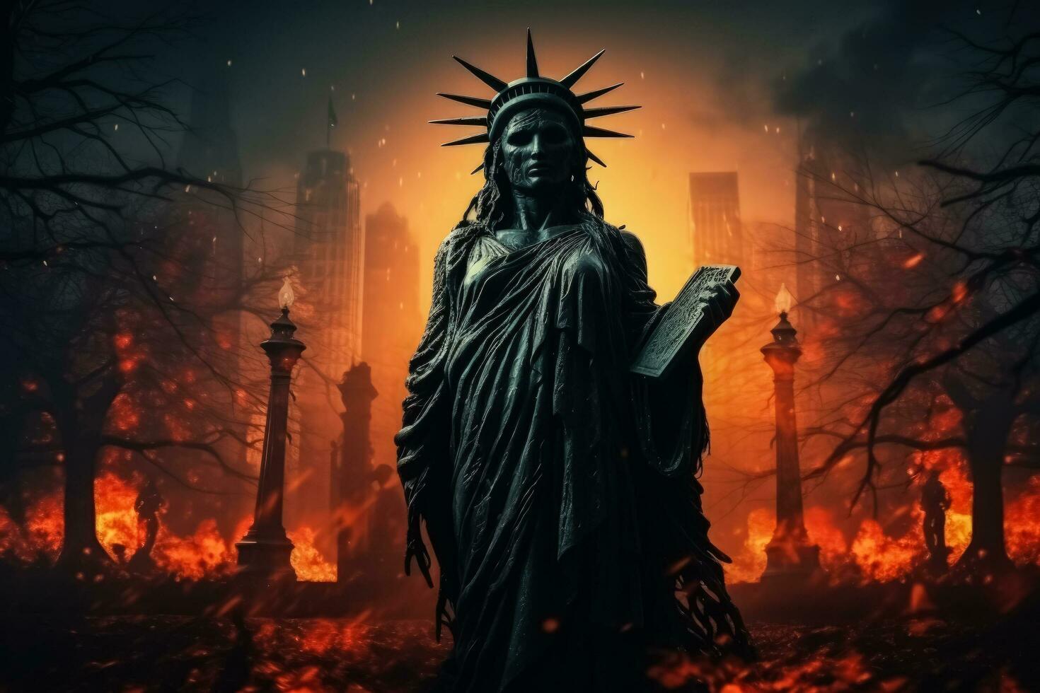 Art picture of statue of liberty on Haloween photo