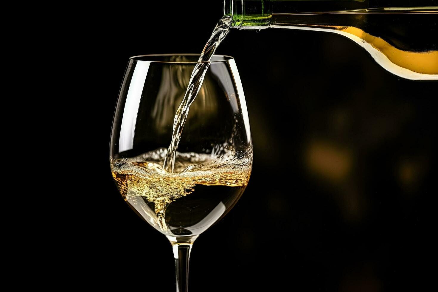 White wine being poured into glass close-up macro shot photo