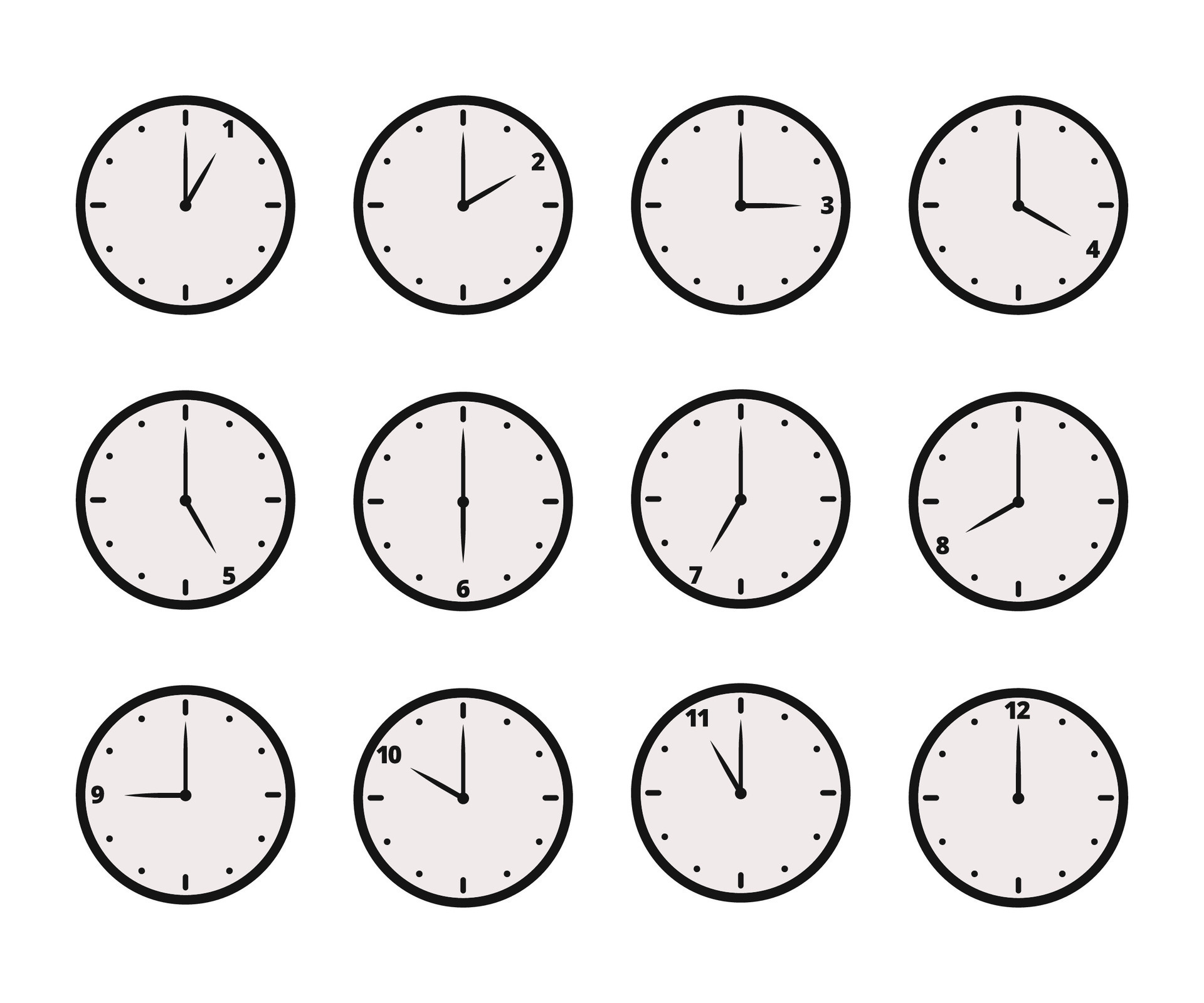 Set of analog clock icon for every hour. 12 hour clock vector illustration 27229117 Vector Art