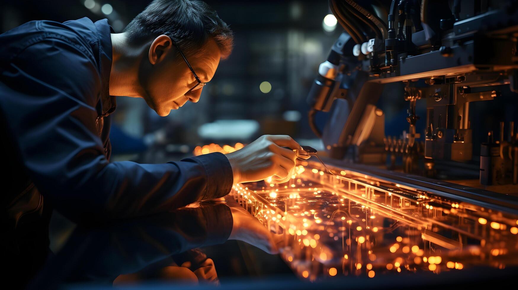 a man working on a machine in a factory. photo
