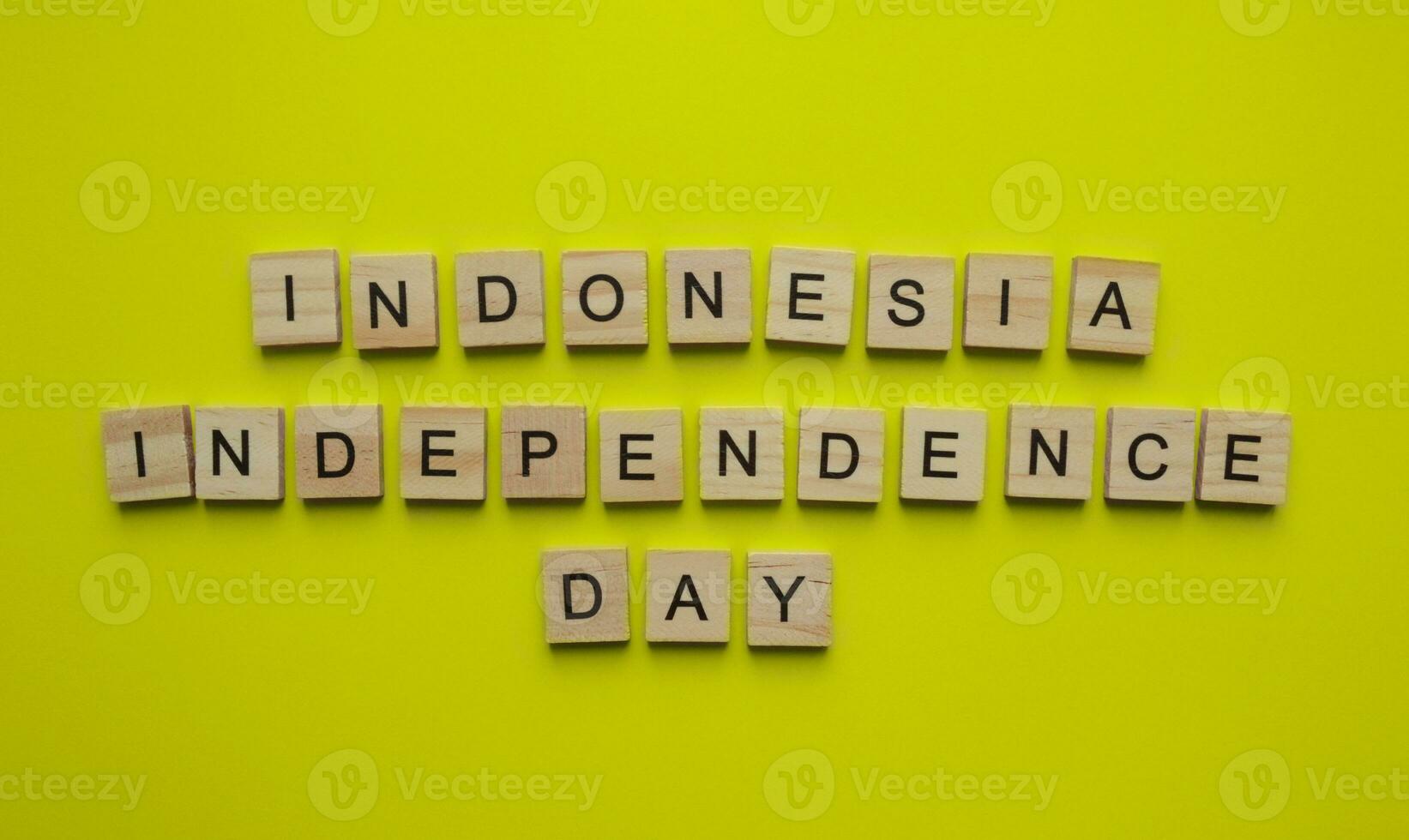 August 17, Indonesia Independence Day, minimalistic banner with the inscription in wooden letters photo