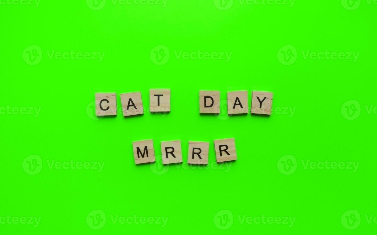 August 8, World Cat Day, minimalistic banner, inscription in wooden letters cat day mrrr photo