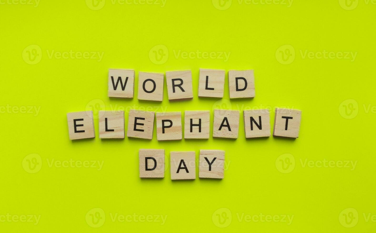 August 12, World Elephant Day, minimalistic banner with the inscription in wooden letters photo