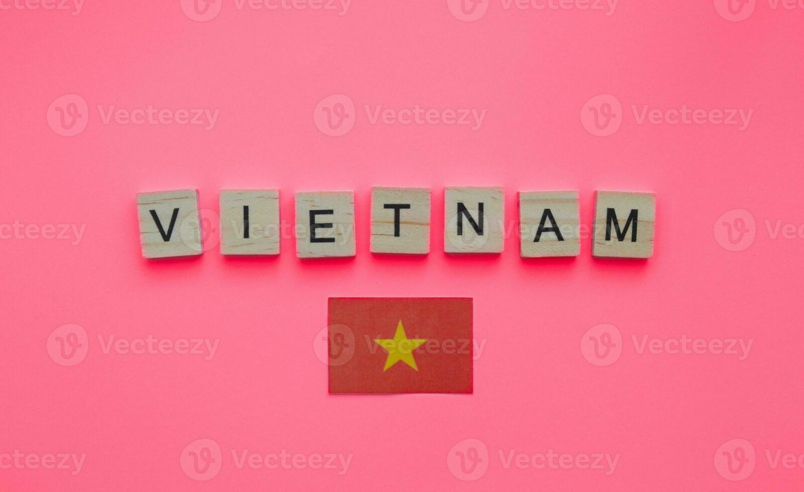 September 2, Vietnam Independence Day, Vietnam flag, minimalistic banner with wooden letters photo
