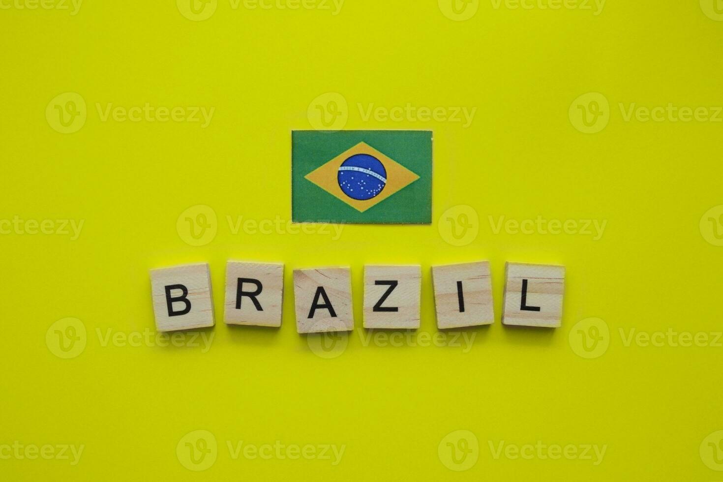 September 7, Independence Day of Brasil, flag of Brazil, minimalistic banner with the inscription in wooden letters photo