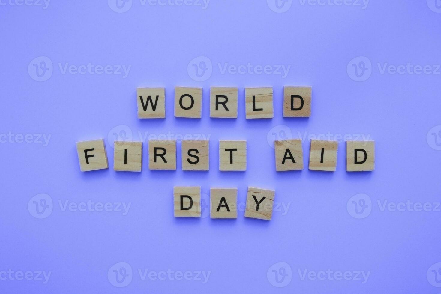 September 9, World First Aid Day, a minimalistic banner with an inscription in wooden letters photo