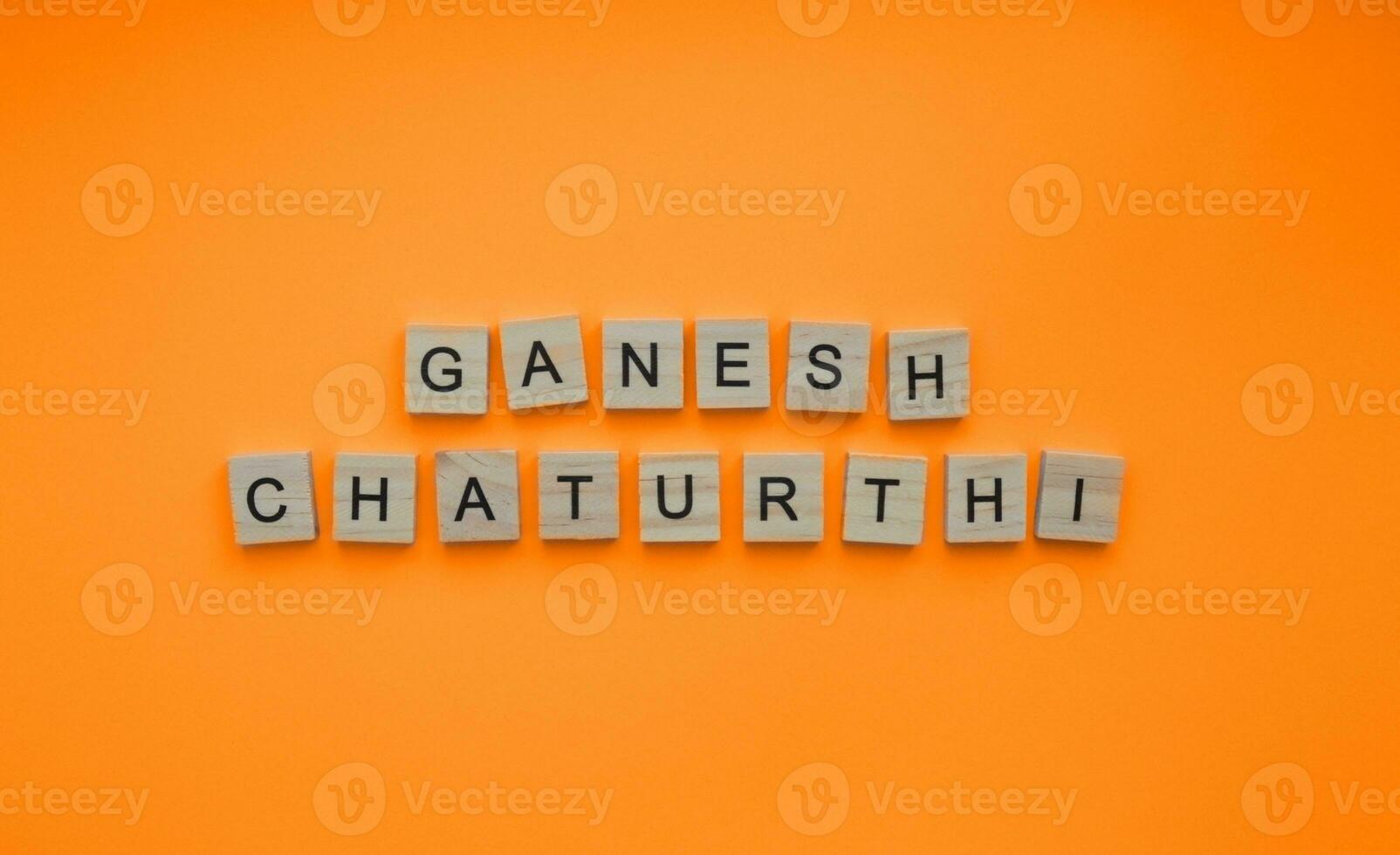 On September 19, Ganesh Chaturthi, a minimalistic banner with an inscription in wooden letters photo