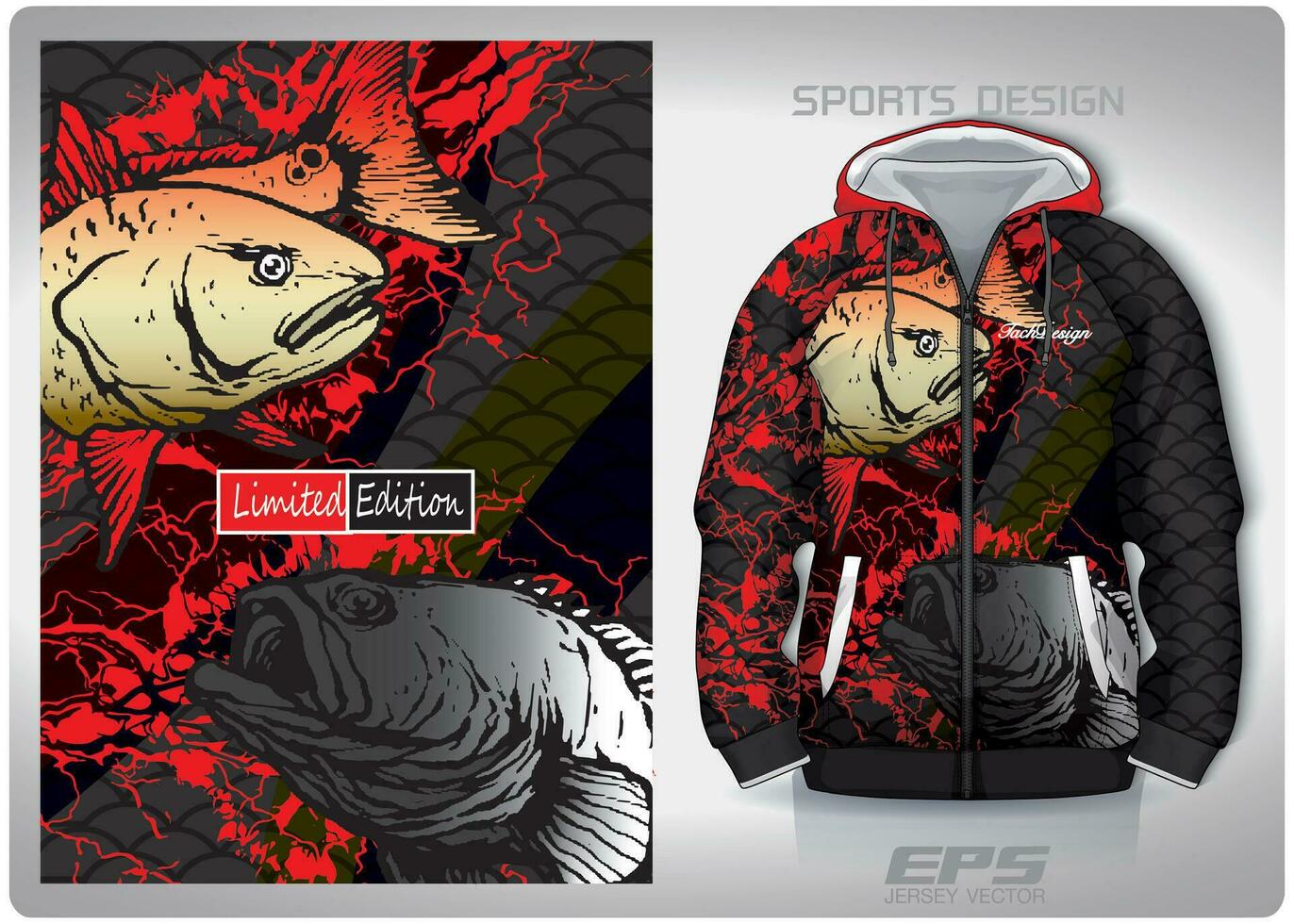 Vector sports shirt background image.red black fish scales pattern design, illustration, textile background for sports long sleeve hoodie, jersey hoodie