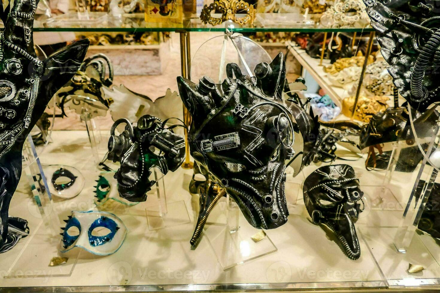 a display of masks in a store window photo