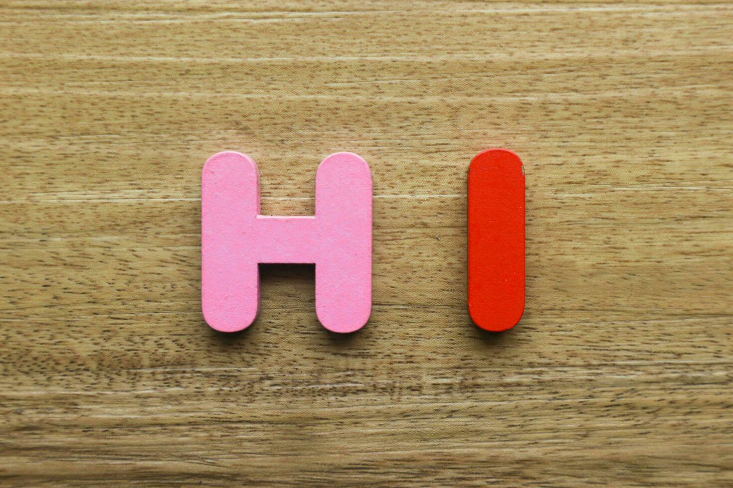 Wooden letters is forming one word Hi. photo