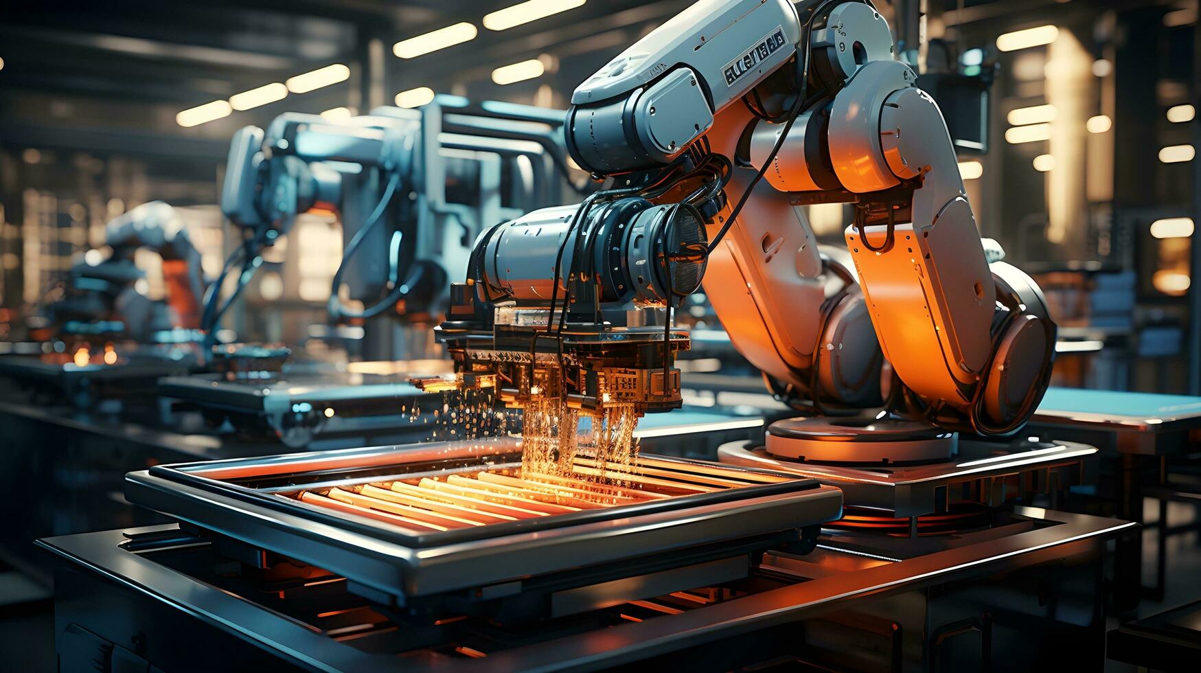Automating Manufacturing. 3D Exploration of Robotics in Action. AI Generated photo