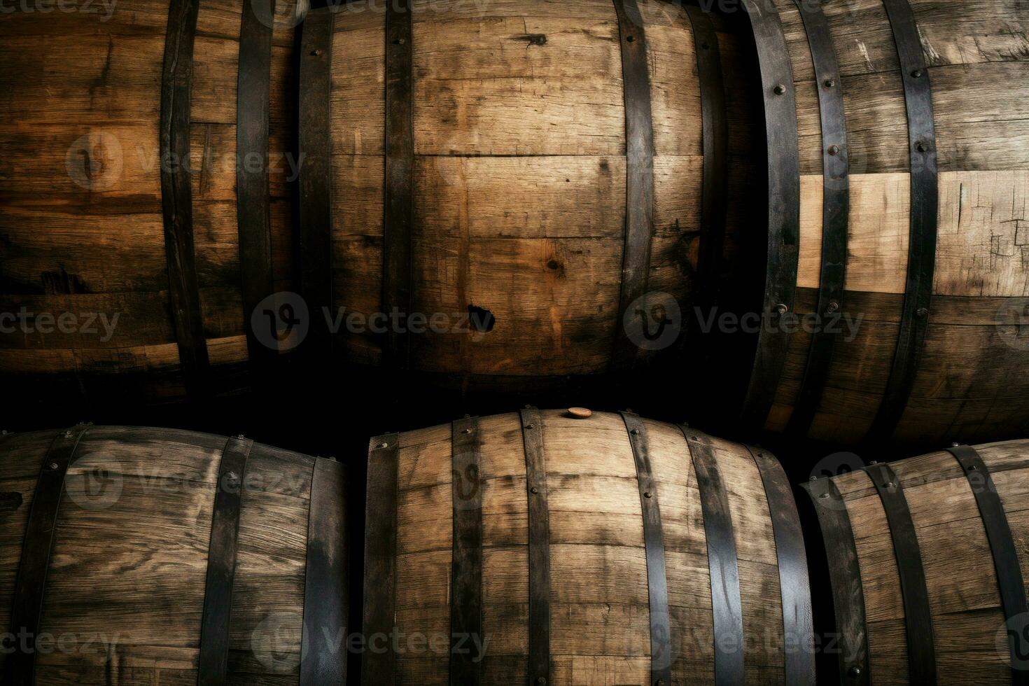 Whiskey barrels background. Generate Ai photo