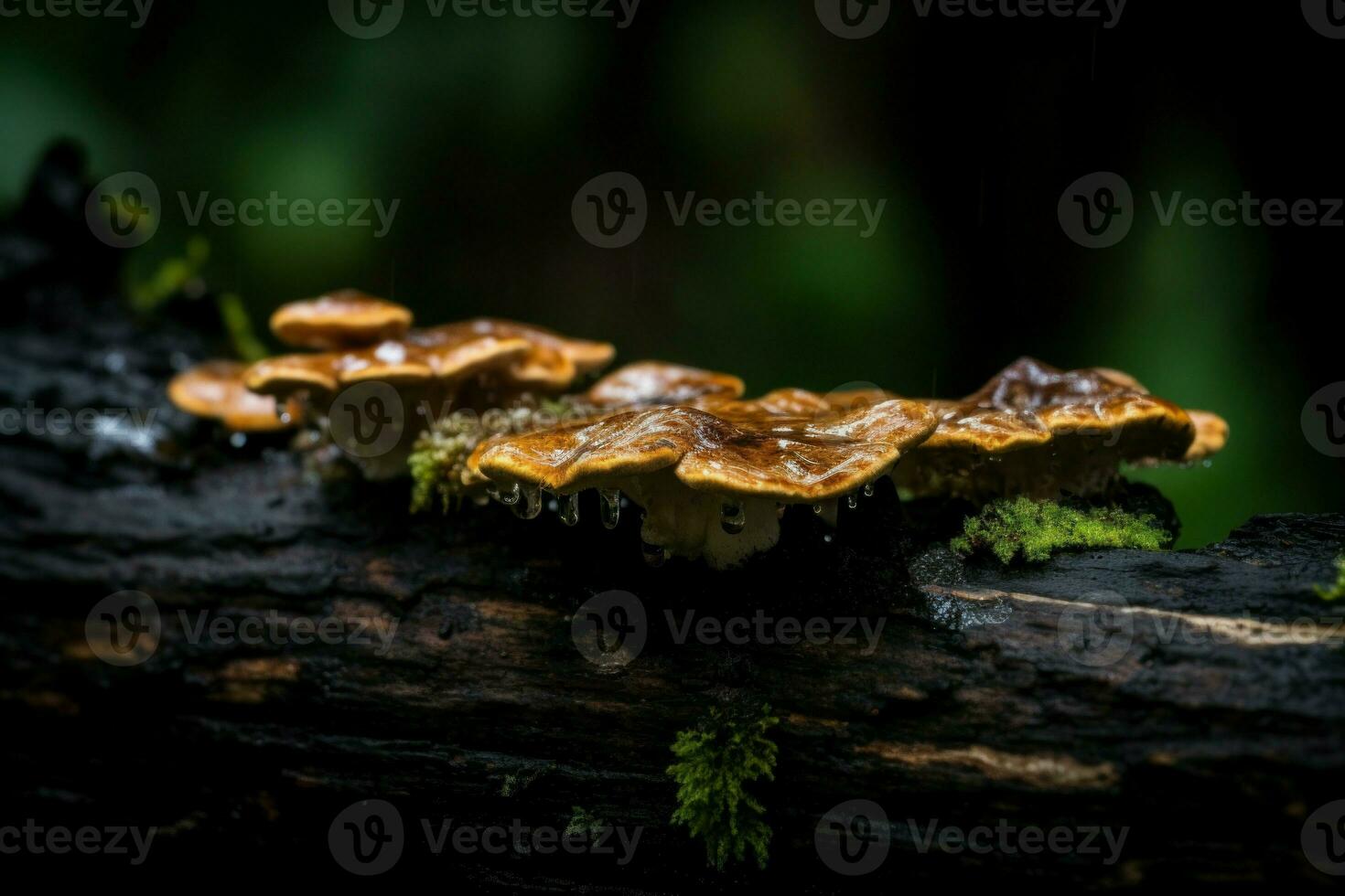 Mushroom wet wood. Generate Ai photo