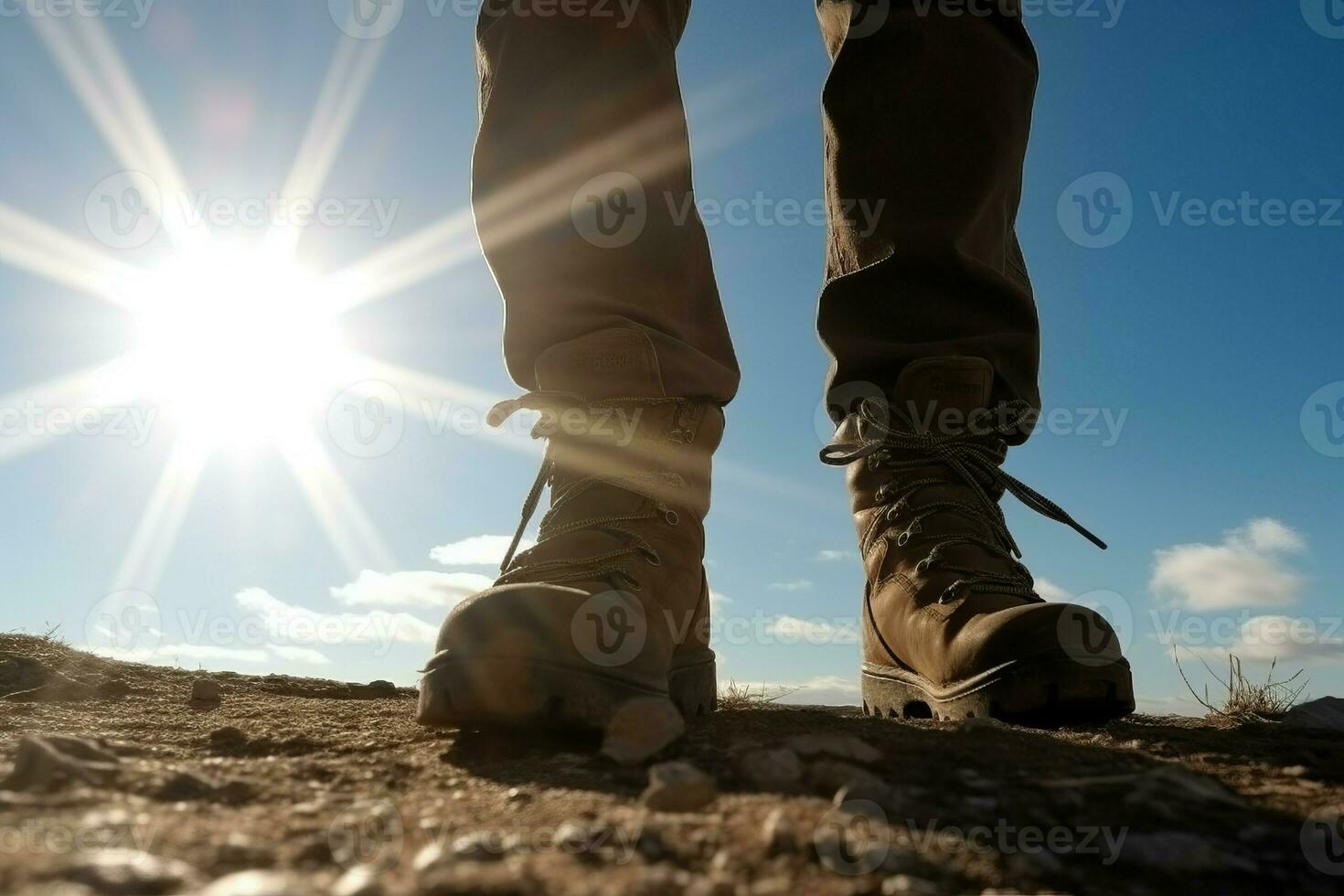 Hiker boots mountains. Generate Ai photo
