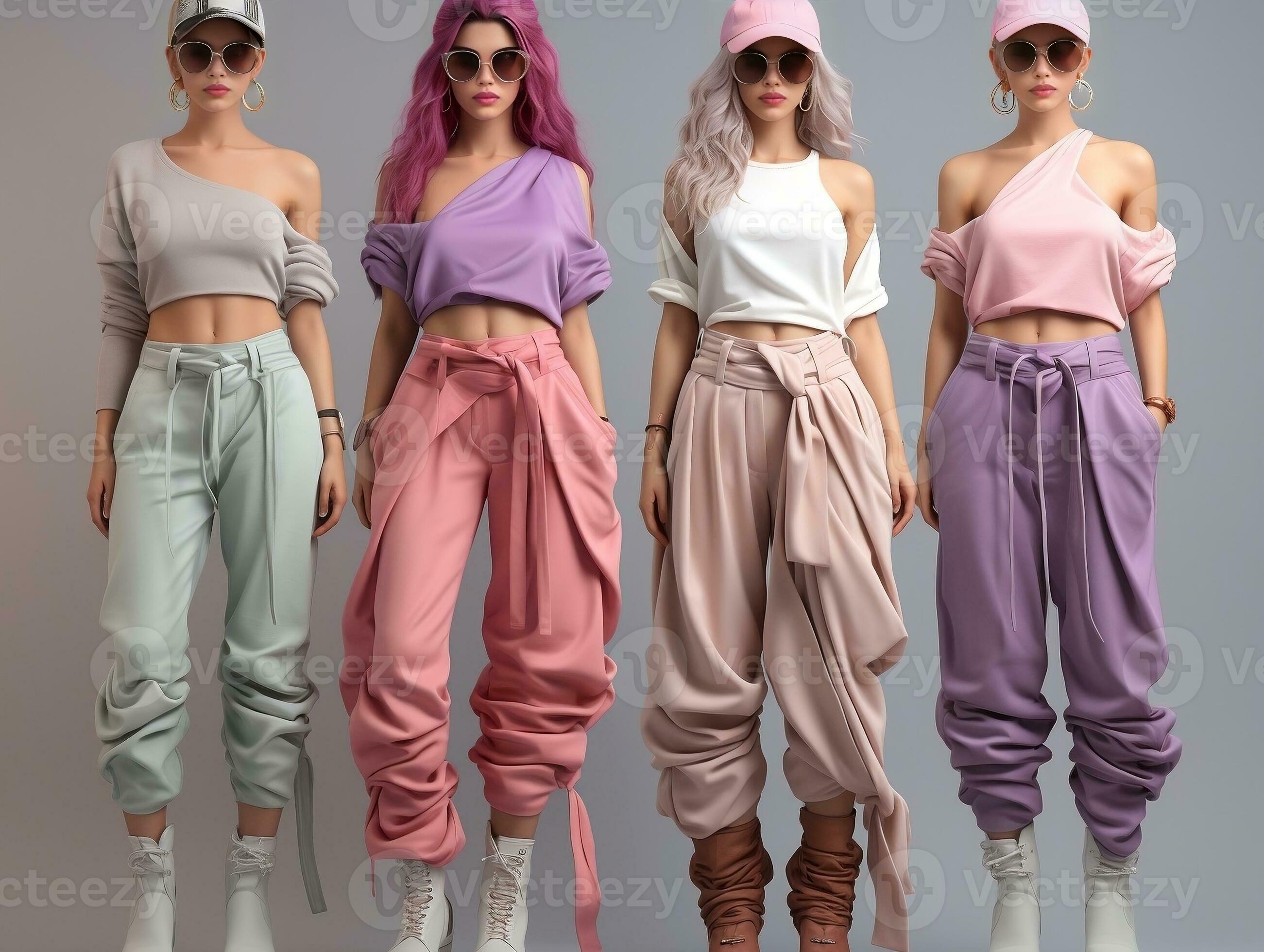 Set of clothing styles from the 90s 80s fun and colorful outfits