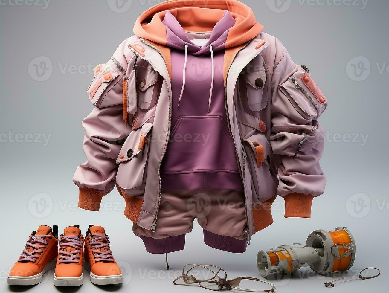 Set of clothing styles from the 90s - 80s fun and colorful outfits generative ai photo