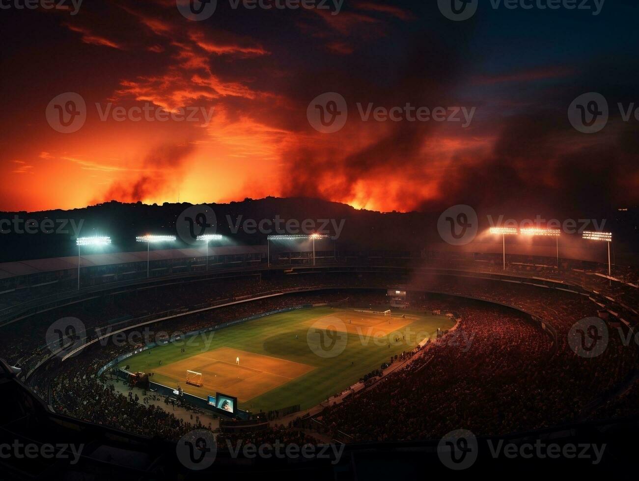 Amazing atmosphere in soccer match stadium generative ai photo