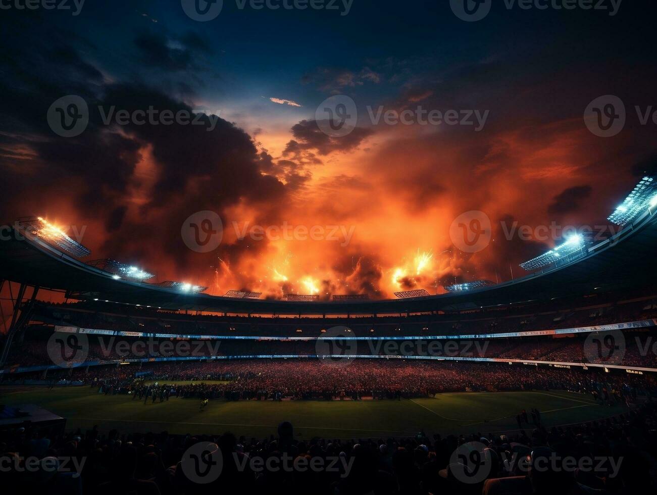 Amazing atmosphere in soccer match stadium generative ai photo