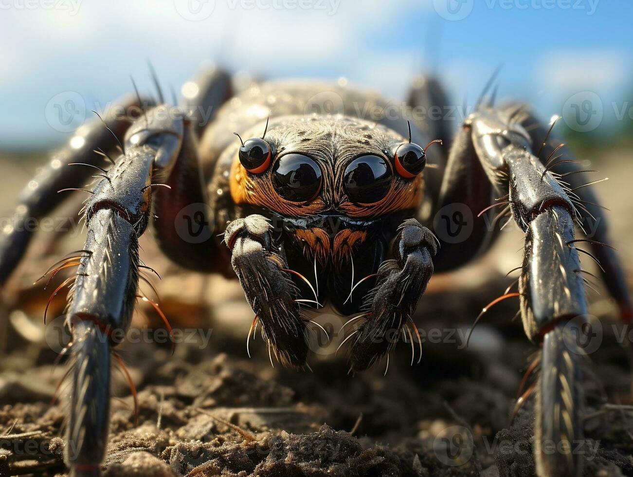 Close-up highly detailed MACRO shot of the spider generative ai photo