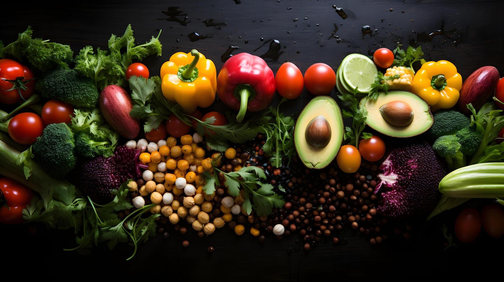 vegetables and fruits on a black background. photo