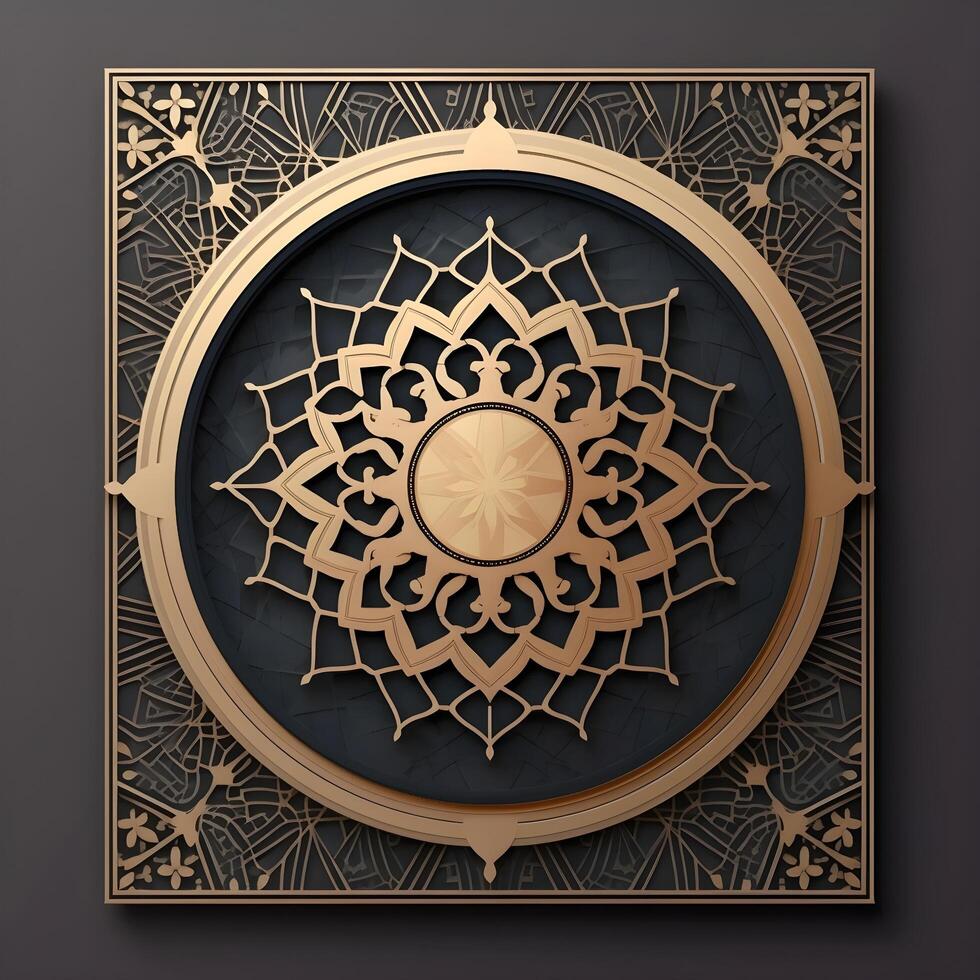 Eid Mubarak greeting with morocco pattern ornament. Islamic design. photo