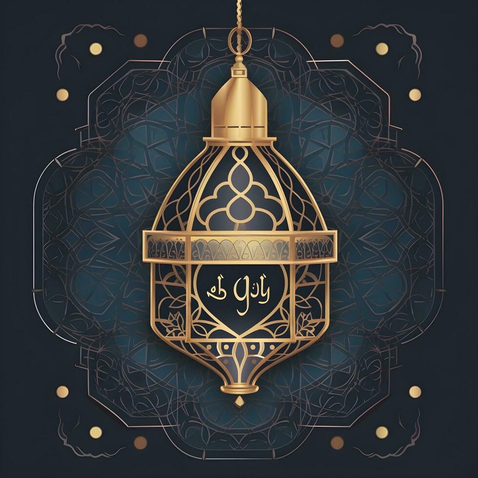 Eid Mubarak illustration. 3D Traditionally lantern for Islamic greeting background. AI Generated photo