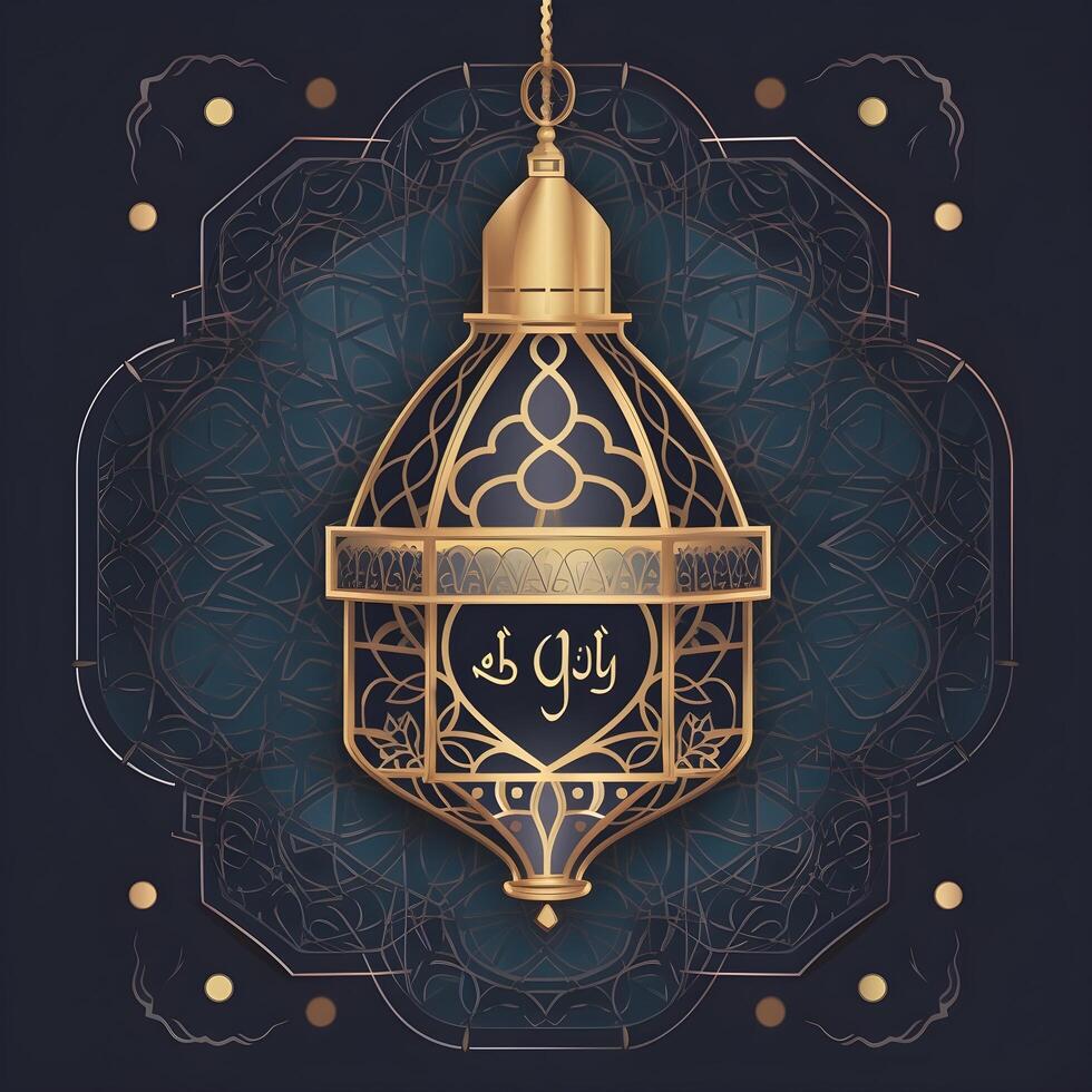 Eid Mubarak illustration. 3D Traditionally lantern for Islamic greeting background. photo