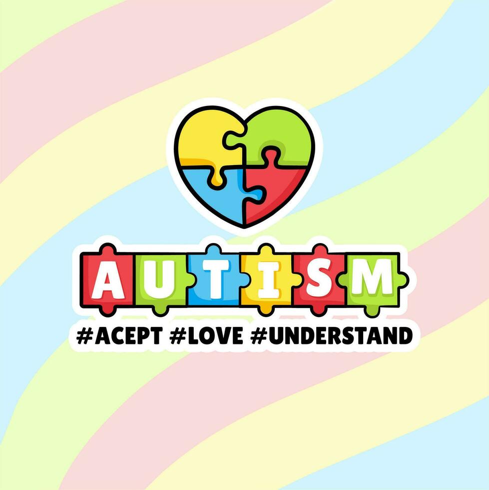 A colorful autism awareness poster that says accept love and understand vector