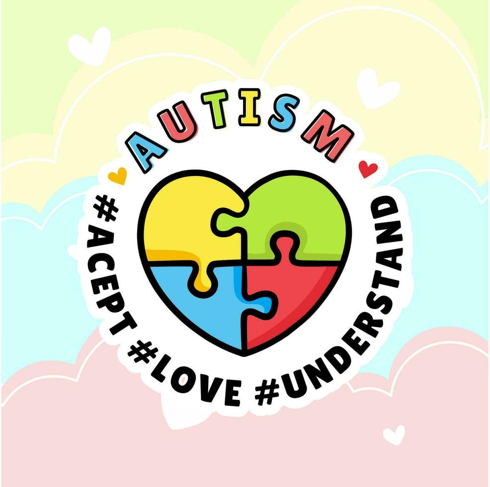 Illustration autism awareness written accept love and understand vector
