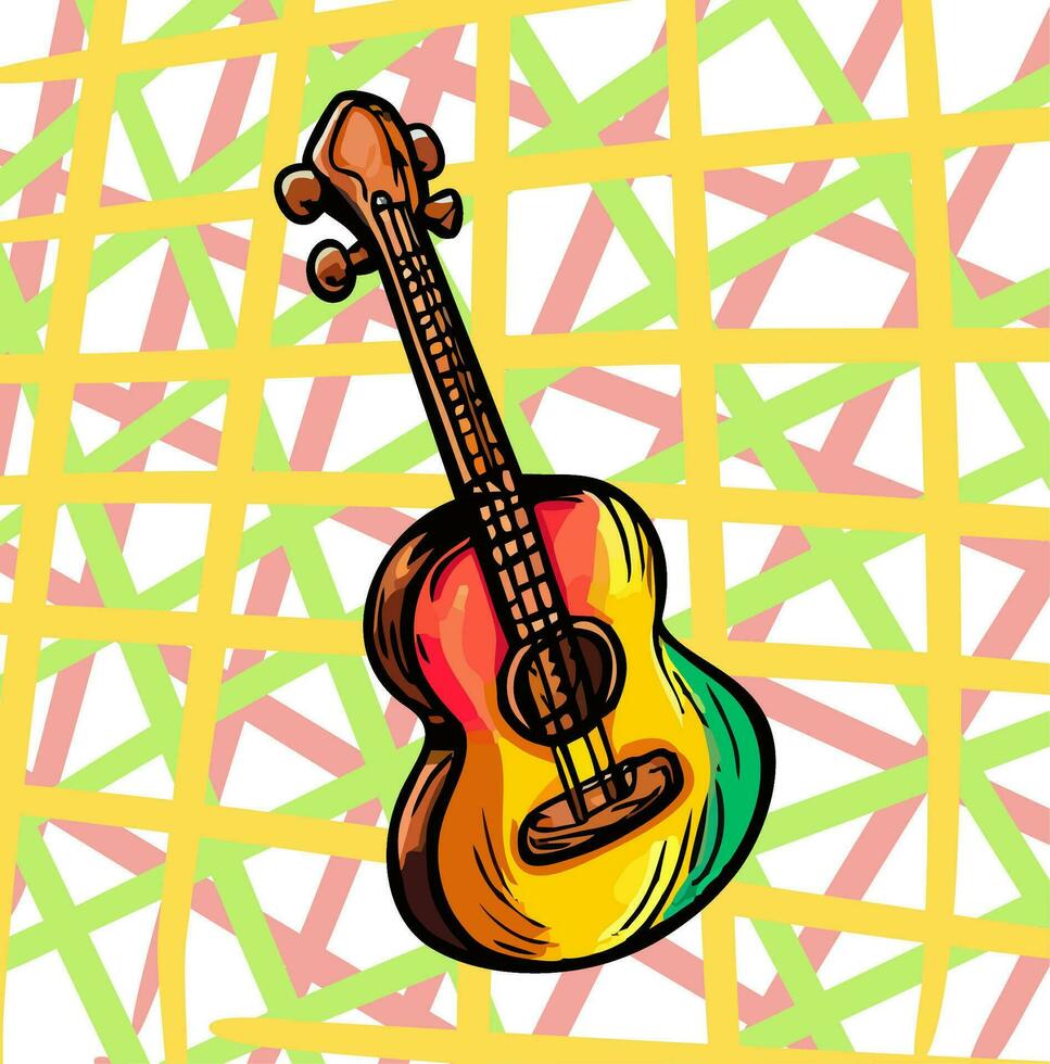 A guitar with a yellow and green background - cavaquinho, violao, viola vector