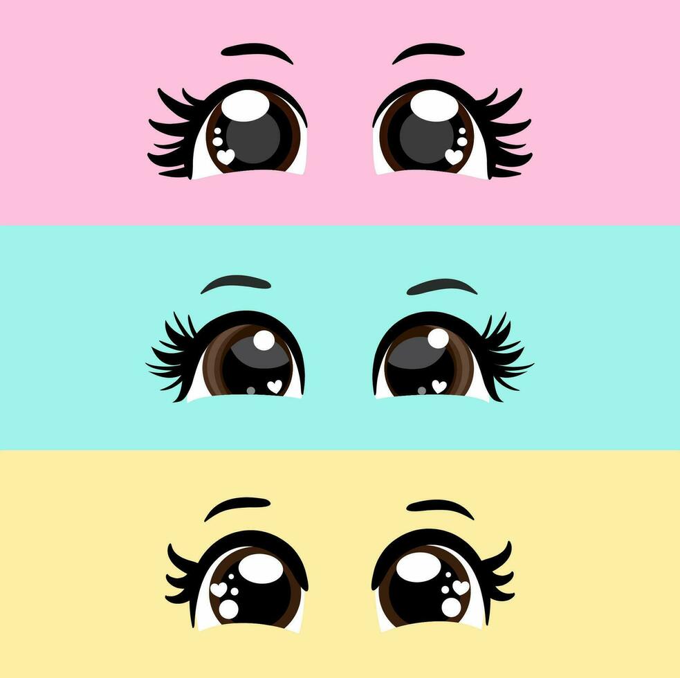 Cute female eyes drawing set vector