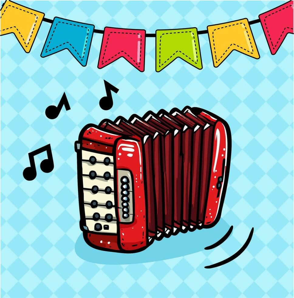 Drawing style illustration of a typical brazilian festa junina accordion vector