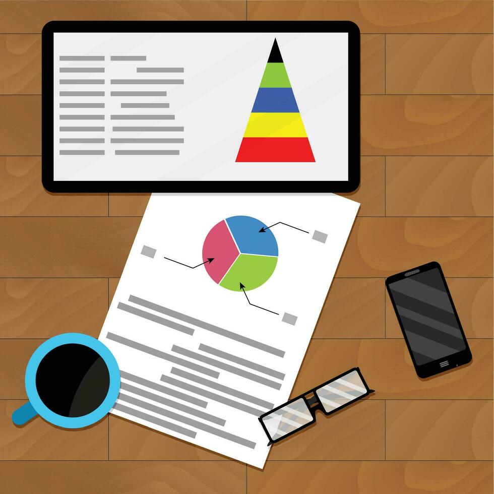 Planning infochart on tablet, vector presentation modern economic graphic illustration