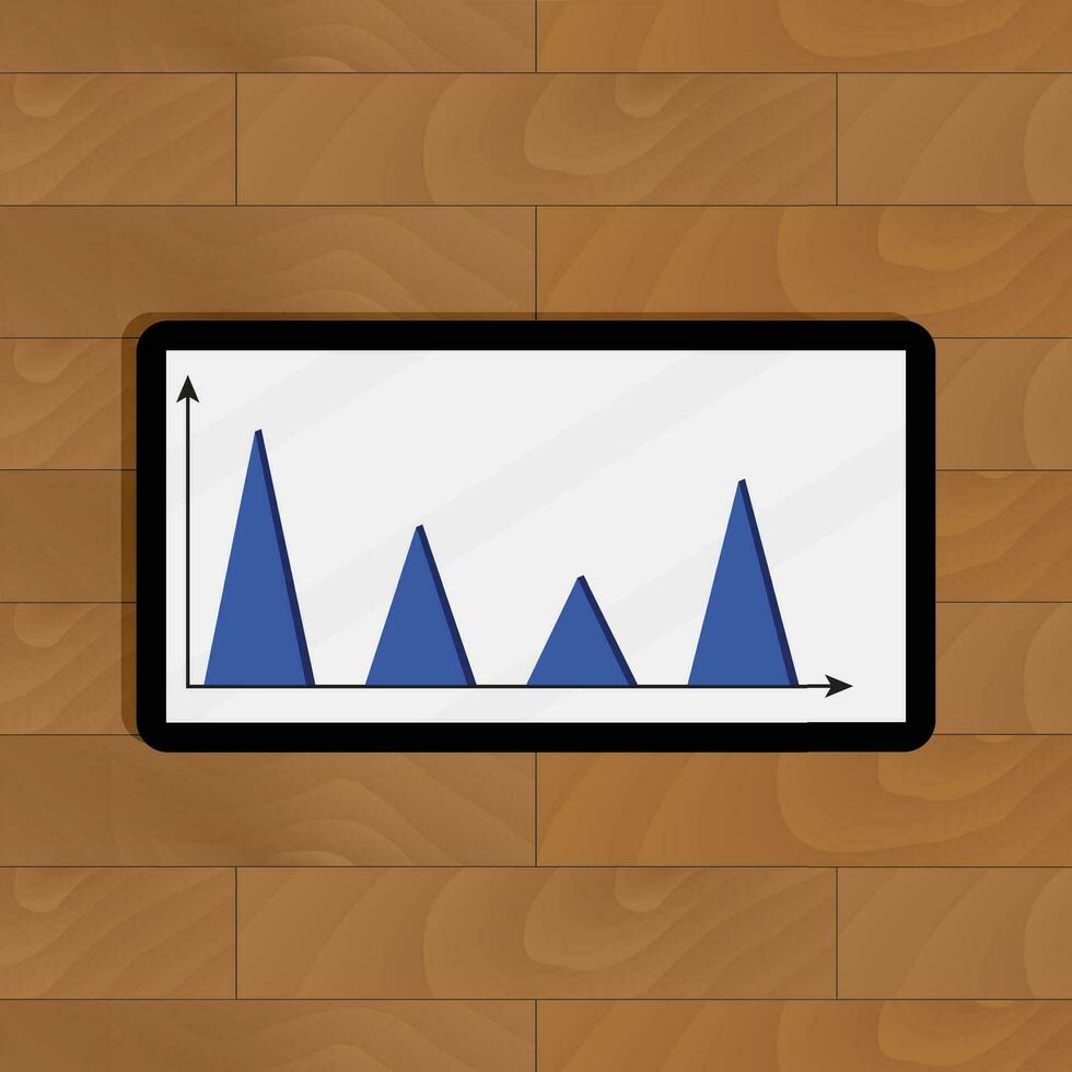 Top view presentation on tablet. Finance data infochart, visualization diagram and graph, vector illustration