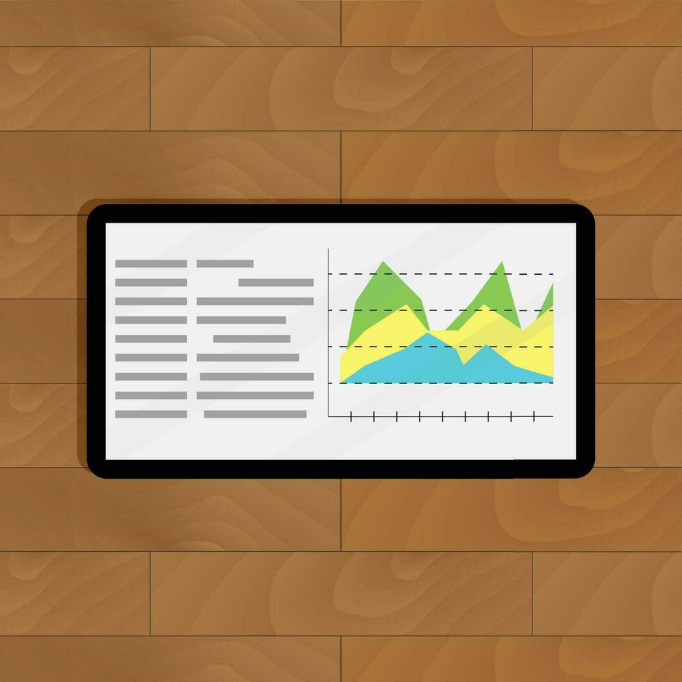 anual datos Estadísticas. analítica reporte en mesa madera, vector ilustración