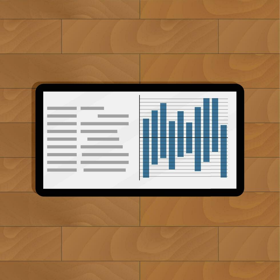 Digital graphic on tablet. Statistical info finance, vector illustration