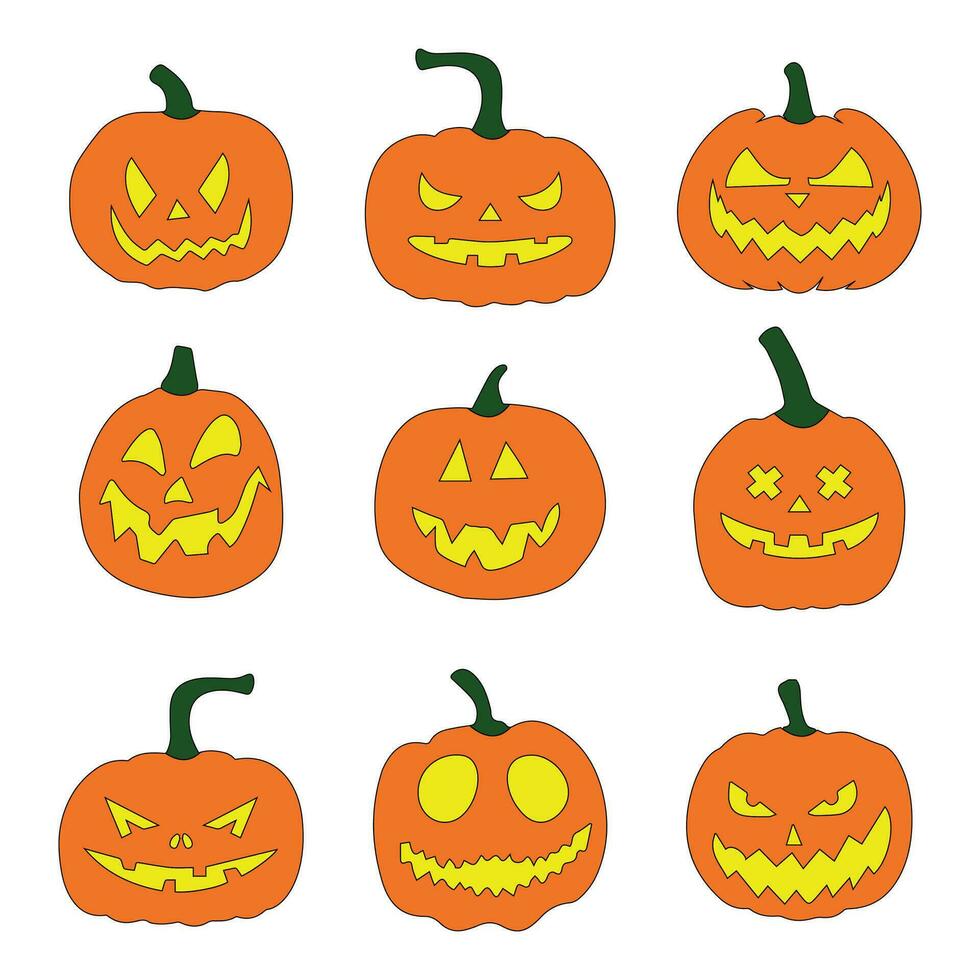 Halloween pumpkin with face expression. Vector cartoon Illustration