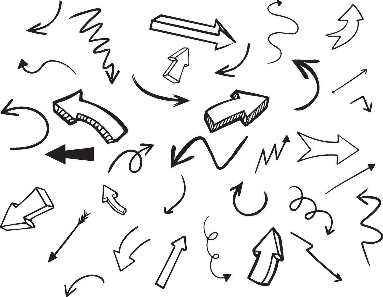 Hand drawn arrows. vector set