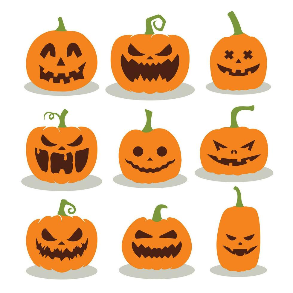Halloween pumpkin with face expression. Vector cartoon Illustration ...