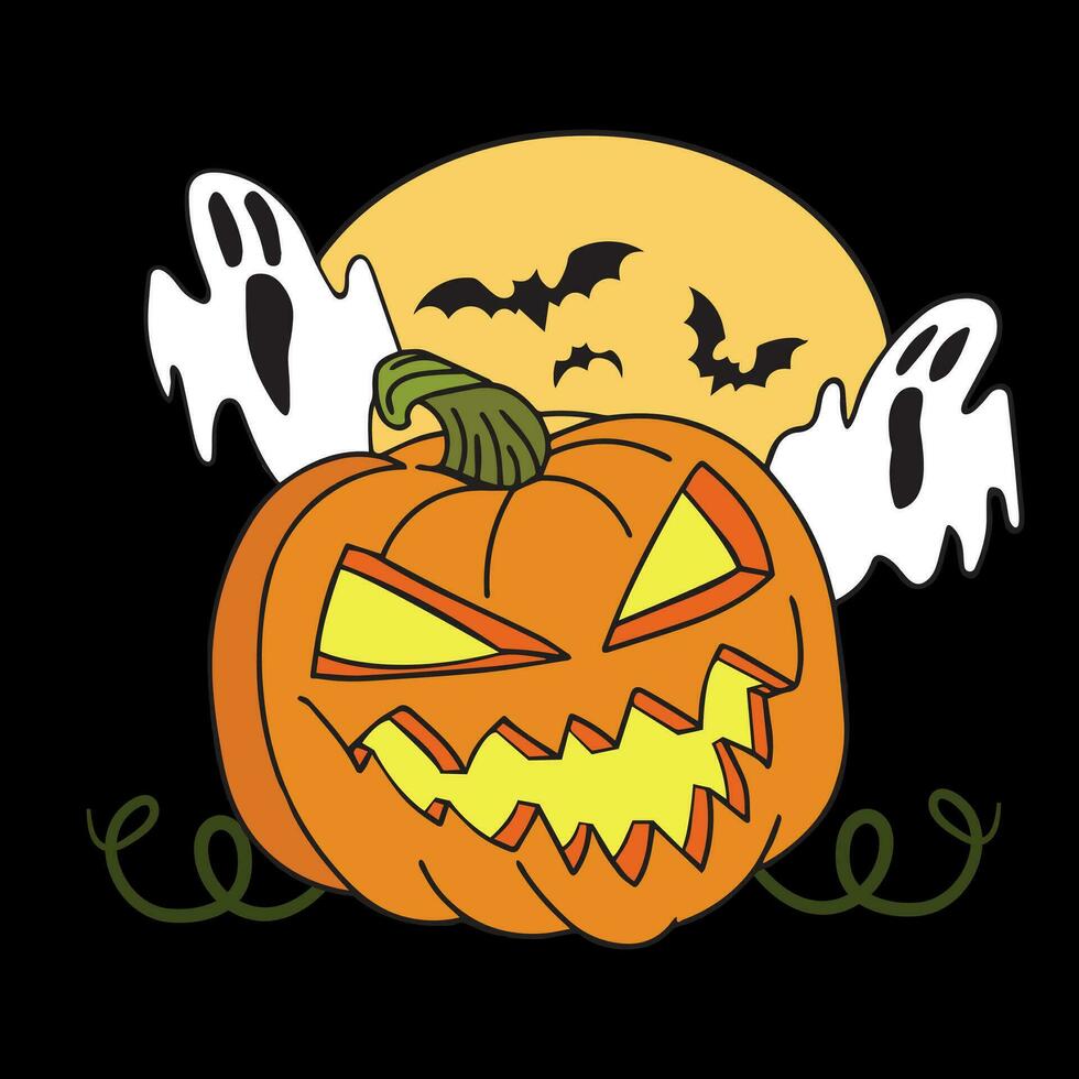 Halloween pumpkin with face expression. Vector cartoon Illustration