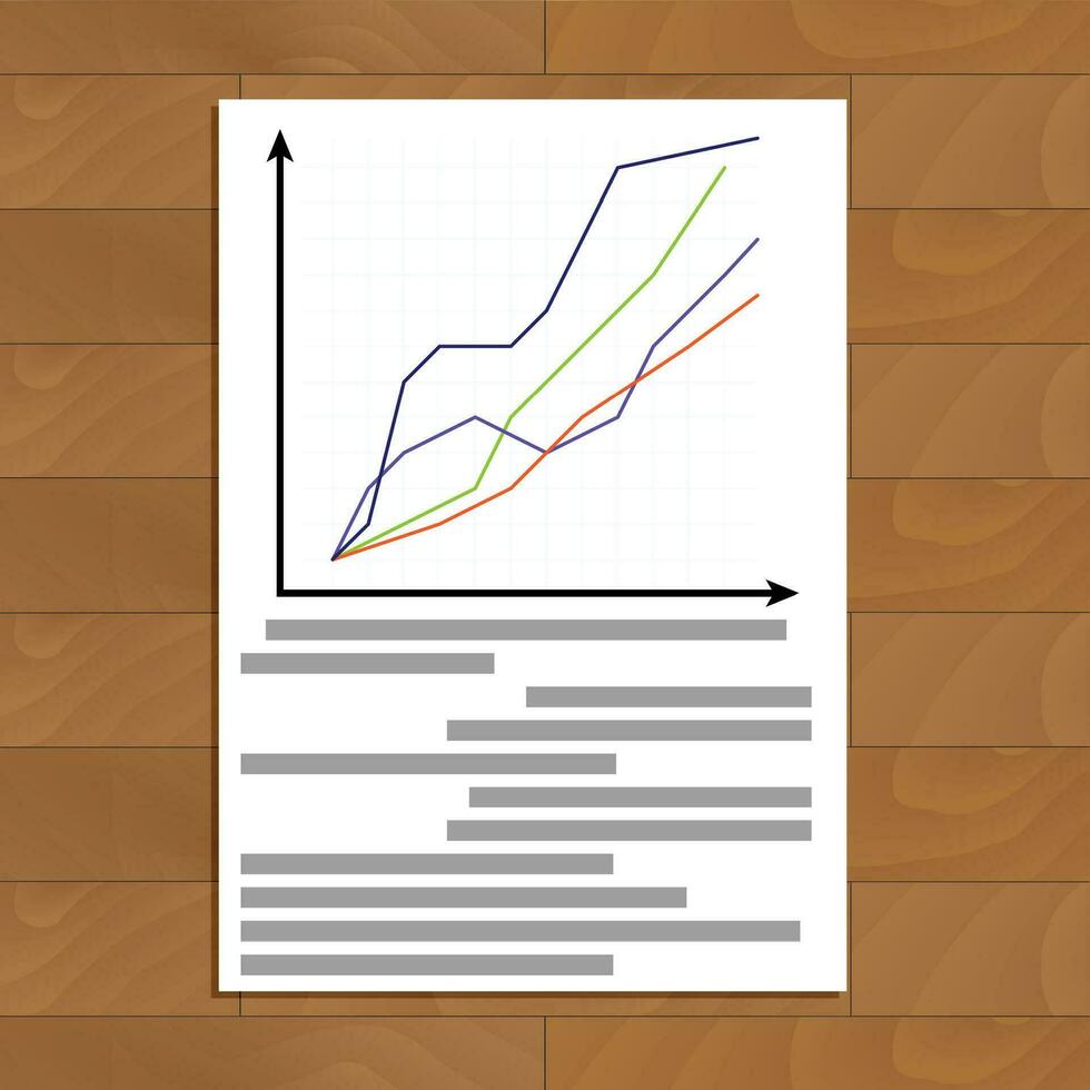 Document with statistics. Report economic with chart data, vector illustration