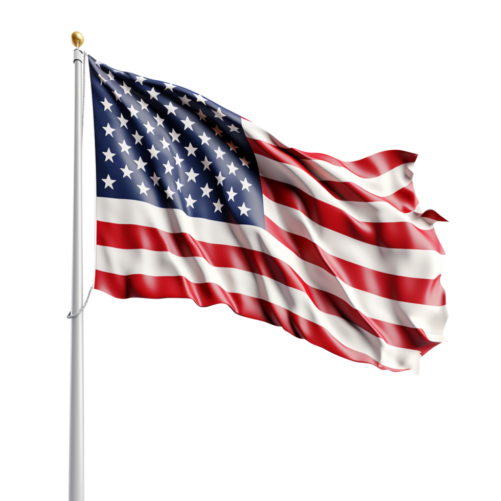 USA flagga png amerikan flagga png de flagga av de förenad stater av Amerika png transparent bakgrund flagga USA png oss flagga på Pol USA flagga på de flaggstänger ai genererad