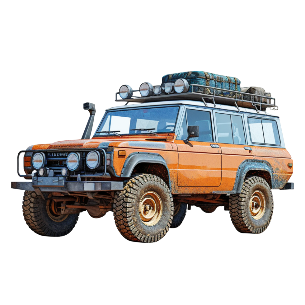 aus Straße Auto Schmutz Auto Jeep suv aus Straße Fahrzeug 4x4 vier Rad Fahrt schmutzig Auto Land Kreuzer png transparent Hintergrund ai generiert