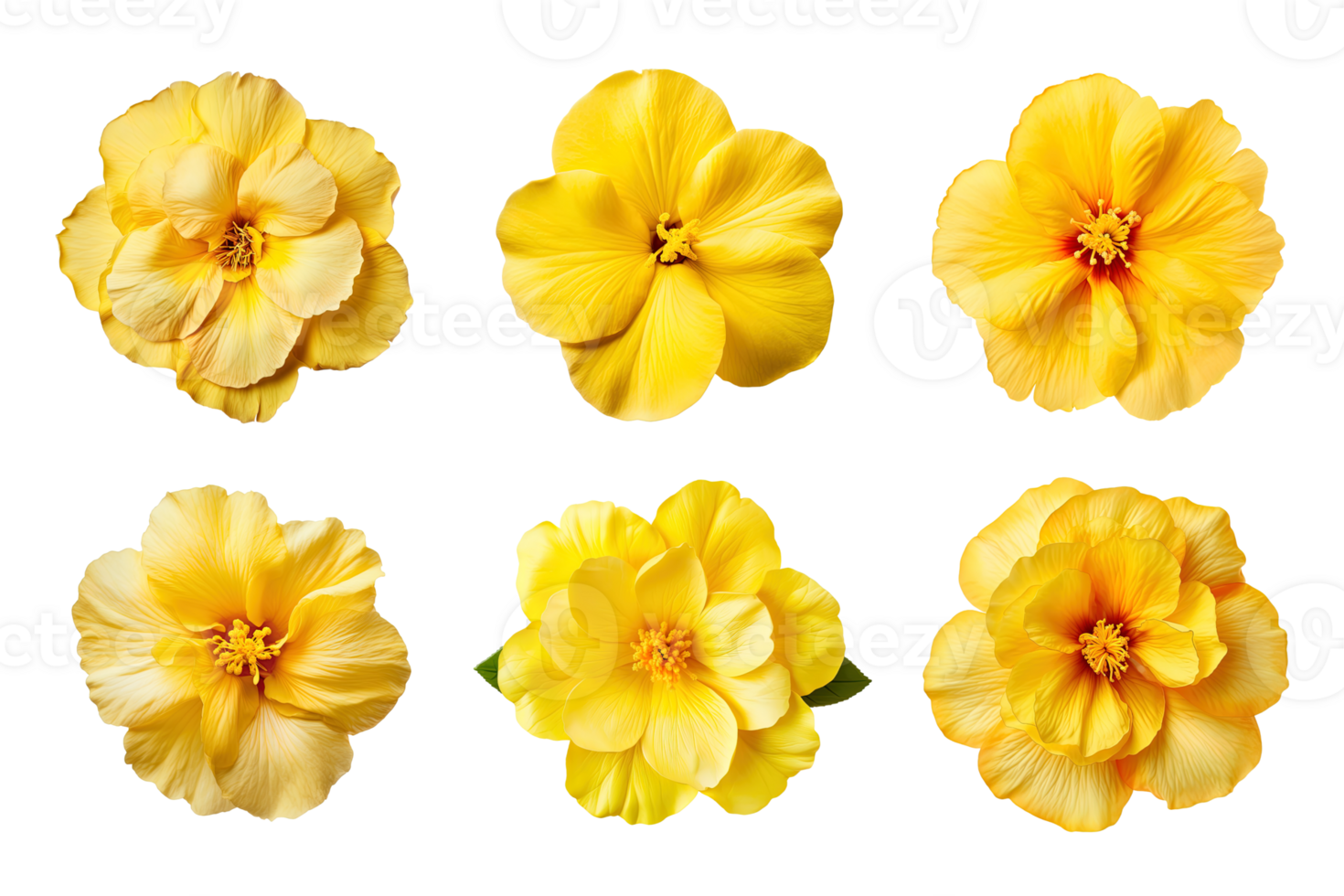 Selection of various yellow flowers isolated on transparent background. ai generated png