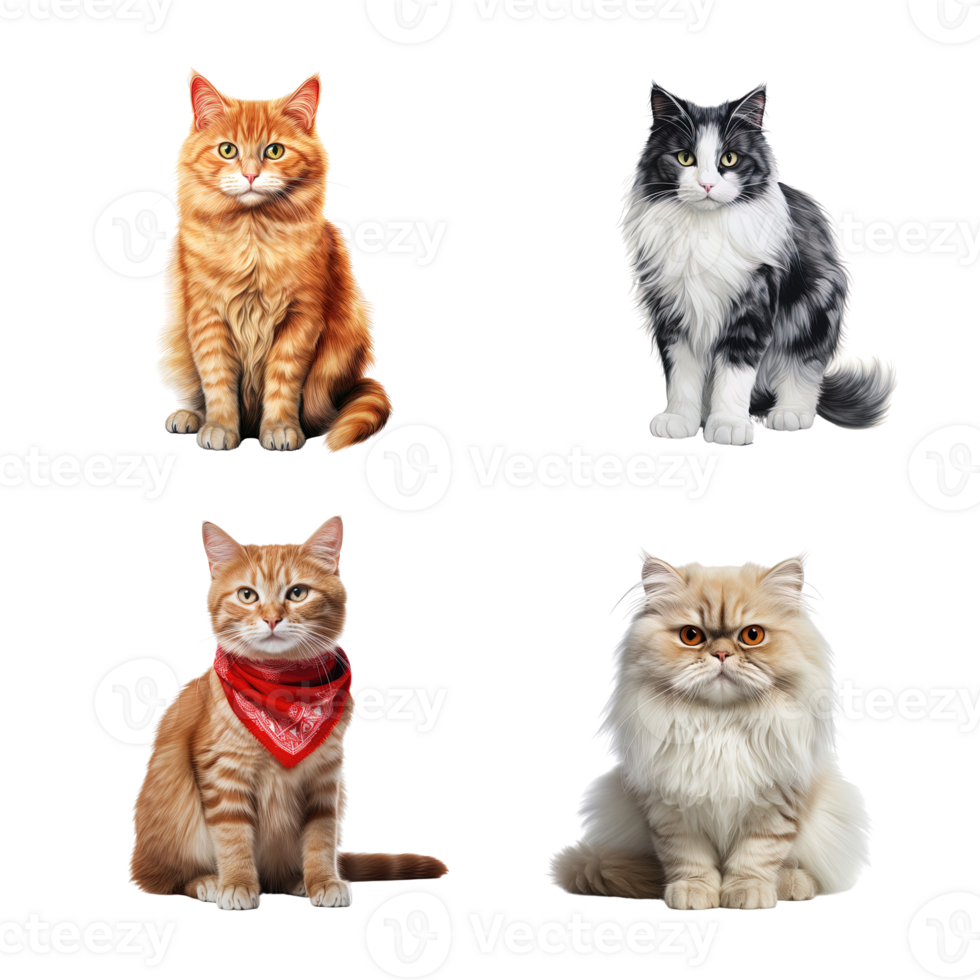 Beautiful cute cat collection isolated on transparent background. ai generated png