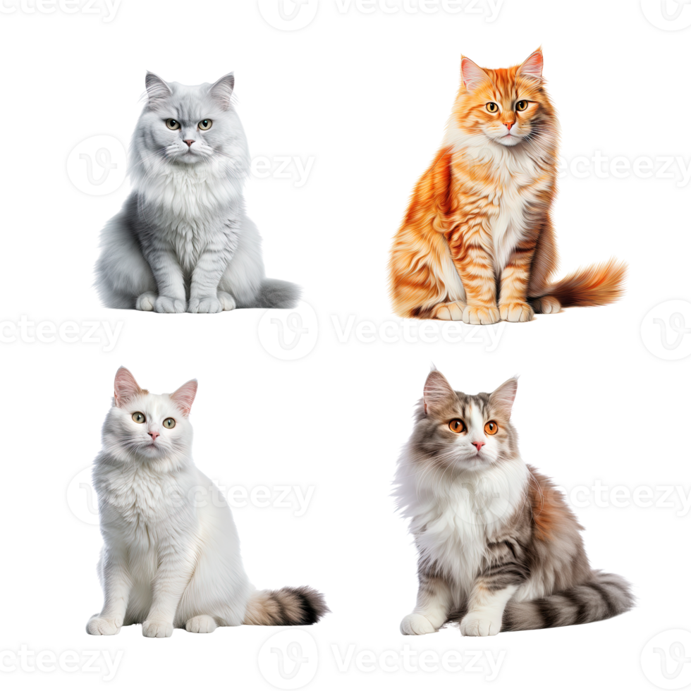 Beautiful cute cat collection isolated on transparent background. ai generated png