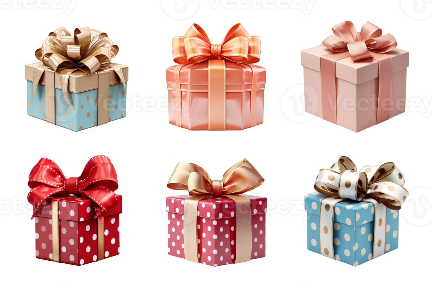 Gift box collection with ribbon bow isolated on transparent background. ai generated png