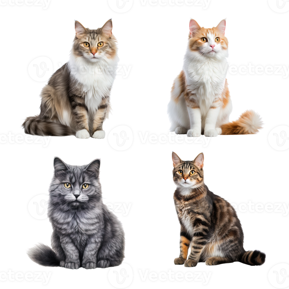 Beautiful cute cat collection isolated on transparent background. ai generated png