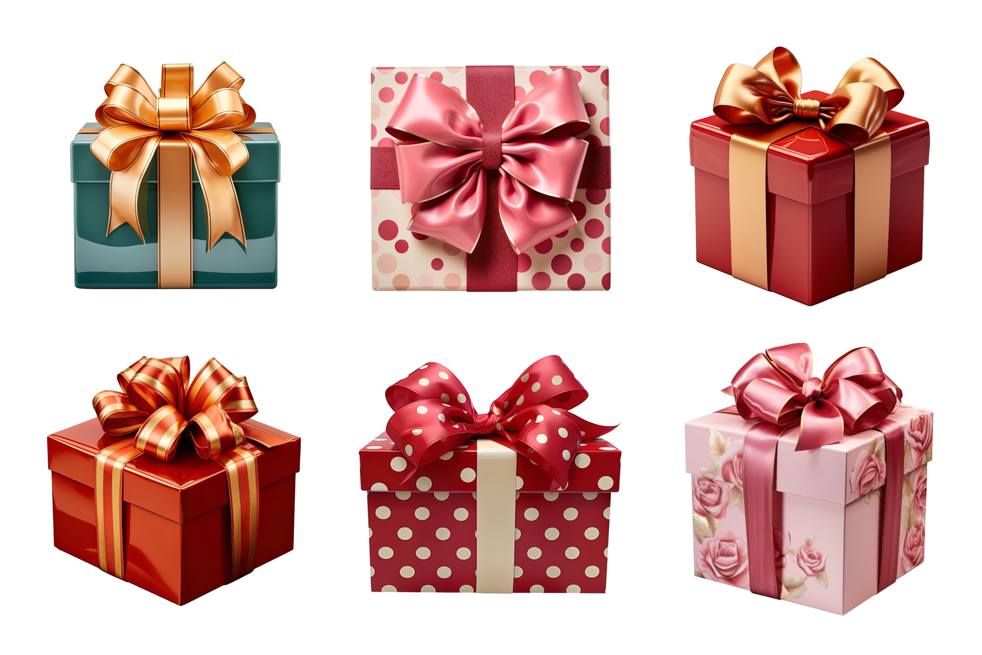 Gift box collection with ribbon bow isolated on transparent background ...