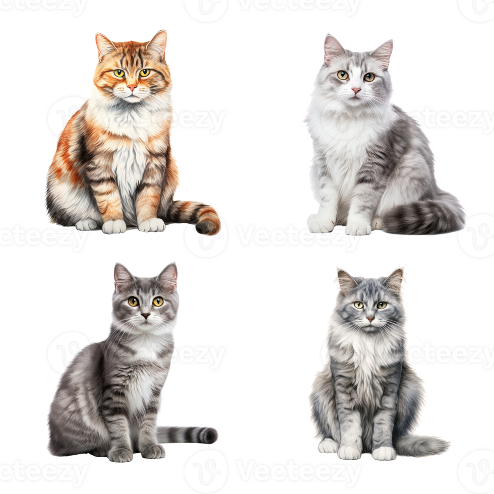 Beautiful cute cat collection isolated on transparent background. ai generated png